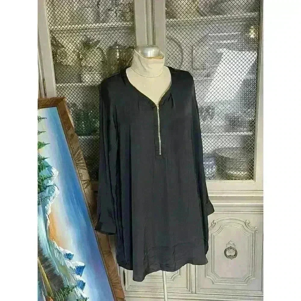 Ellos Women's Plus Size Black‎ Tunic Shirt Sz M 14/16 Gold Oversize Dress